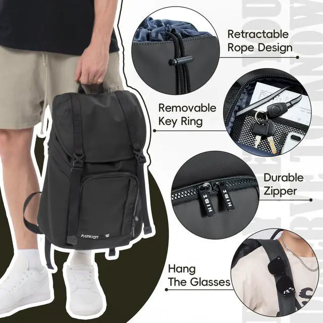 Alt view image 5 of 5 - HIMZ WARRIOR Black Mens Backpack for Work Laptop Backpacks Heavy Duty, Casual Daypack for 16" Water Resistant Back Packs for Travel, Women College