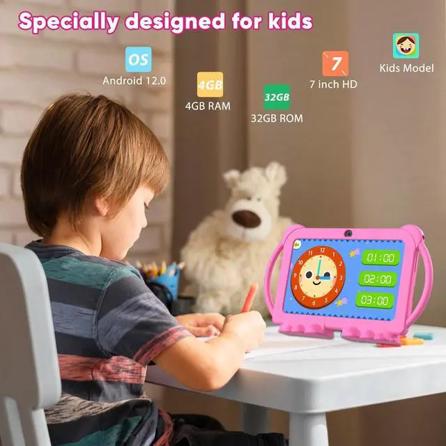 Alt view image 4 of 5 - HOTTABLET Kids Tablet 7 inch Android 12, 4GB RAM 32GB ROM, 512GB Expandsion, with Parental Control, WiFi, Bluetooth, Dual Camera with Silicone Case, 1PCS(Pink)