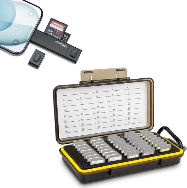 Main image of SD Card Case + SD Card Reader for iPhone: Memory Card Case with SD Card Reader for iPhone 15 Pro Max Plus/iPad/MacBook/Mac