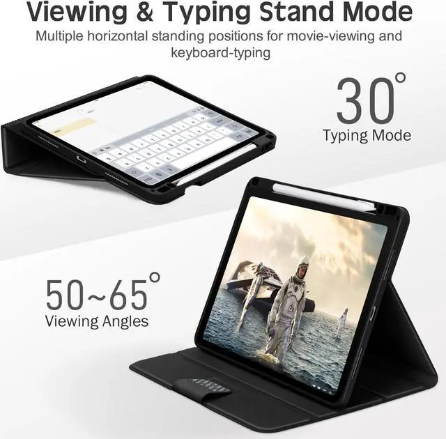 Alt view image 5 of 5 - KingBlanc Case for iPad Air 11-inch (M3 2025/M2 2024) 7th/6th Generation, iPad Air 5th/4th Gen (10.9", 2022/2020) with Pencil Holder, PU Leather Smart Cover, Auto Wake/Sleep, Multi-Angle Stand, Black