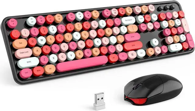 Main image of KNOWSQT Wireless Keyboard and Mouse Combo, Black Colorful 2.4G Typewriter Full-Size Cute Keyboards - USB Receiver Plug and Play, for Computer, PC, Laptop, Desktop, Windows