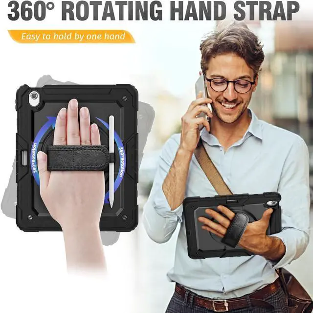 Alt view image 3 of 5 - HXCASEAC Case for iPad Air 13 inch M3 M2, Shockproof Design with 360° Rotating Stand, Pencil Holder, Screen Protector, Protective iPad Air 13 Case 2025/2024 (A2898, A2899, A3268, A3269), Black