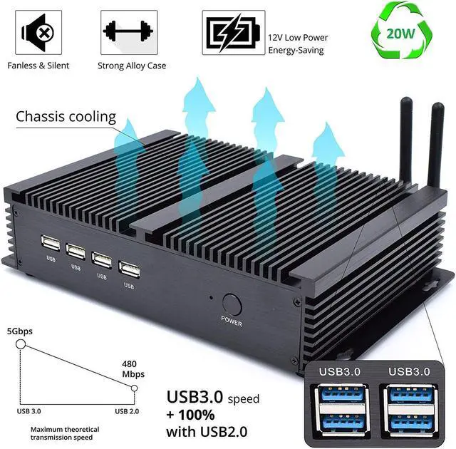 Alt view image 4 of 5 - IDEARACE Powerful Fanless Mini PC, Core i5-3317U CPU Industrial Computer, 8GB RAM 256GB SSD, 4xCOM RS232, 4xUSB 3.0, 2xNICs, HD, VGA, Wi-Fi, Full Metal Case