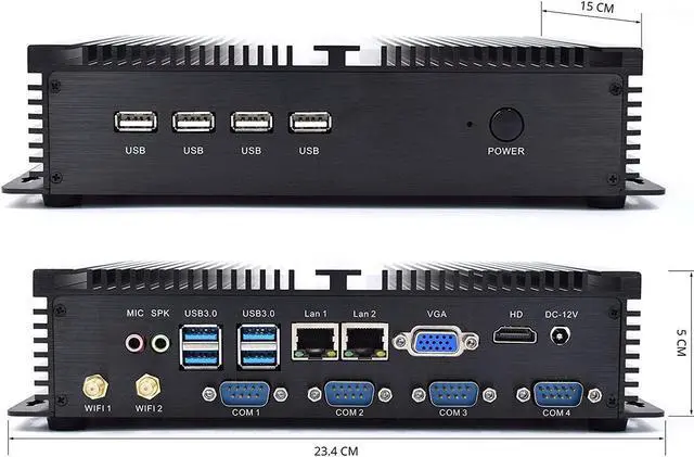 Alt view image 2 of 5 - IDEARACE Powerful Fanless Mini PC, Core i5-3317U CPU Industrial Computer, 8GB RAM 256GB SSD, 4xCOM RS232, 4xUSB 3.0, 2xNICs, HD, VGA, Wi-Fi, Full Metal Case