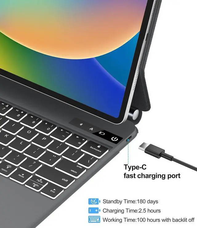 Alt view image 4 of 5 - KVAGO Keyboard Case for iPad Air 13 2024 & iPad Pro 12.9 (6th, 5th, 4th, 3rd Gen), Magic Keyboard for iPad Pro 12.9, Floating Cantilever Stand, Magnetic Keyboard Case with Multi-Touch Trackpad, Grey