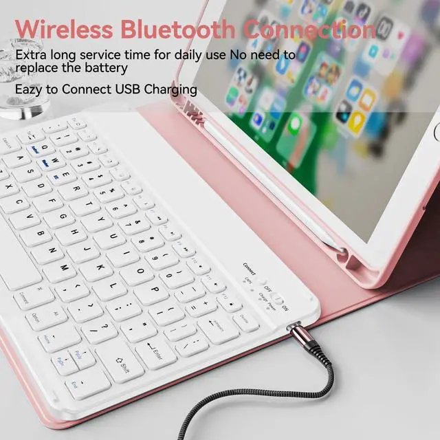Alt view image 3 of 5 - KVTVOU Keyboard Case for iPad 9th/8th/7th Generation (10.2 Inch, 2021/2020/2019), Smart Magnetic Detachable Wireless Bluetooth Keyboard, Folio Stand Cover with Pencil Holder, Pink
