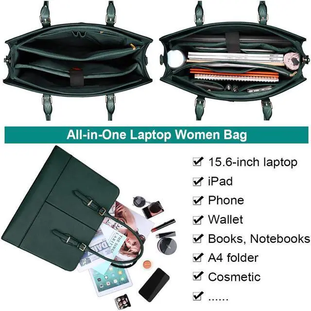 Alt view image 3 of 5 - Laptop Bag for Women Leather Work Tote 15.6 Inch Laptop for Computer Bag Waterproof Business Office Professional Large Capacity Handbag Shoulder Bag