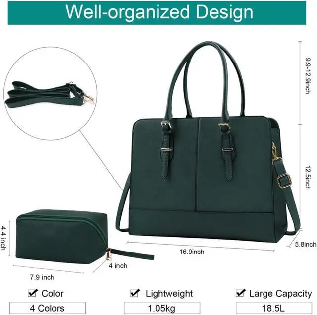 Alt view image 4 of 5 - Laptop Bag for Women Leather Work Tote 15.6 Inch Laptop for Computer Bag Waterproof Business Office Professional Large Capacity Handbag Shoulder Bag