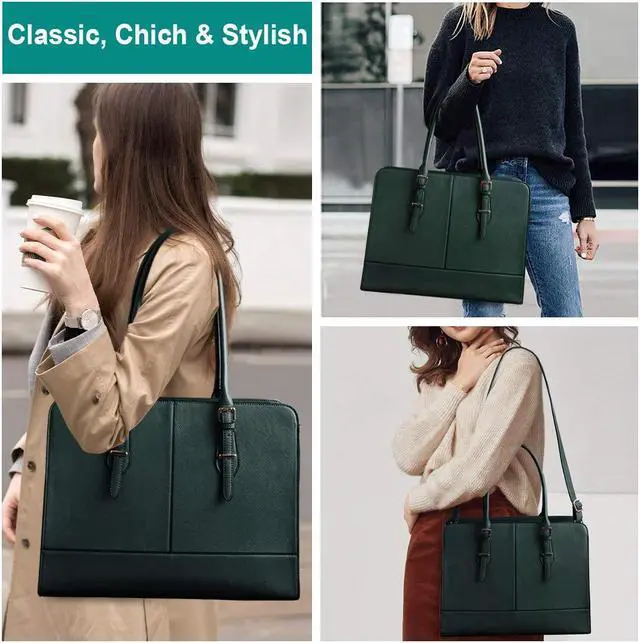 Alt view image 2 of 5 - Laptop Bag for Women Leather Work Tote 15.6 Inch Laptop for Computer Bag Waterproof Business Office Professional Large Capacity Handbag Shoulder Bag