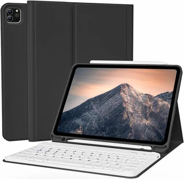 Main image of KVTVOU Keyboard Case for iPad Pro 11 Inch 4th Generation/Pro 3rd Gen/Pro 2nd Gen with Pencil Holder, Folio Detachable Wireless Bluetooth Keyboard & Flip Stand Case for iPad Pro 11 Inch, Black