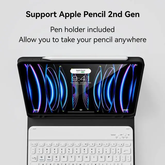 Alt view image 5 of 5 - KVTVOU Keyboard Case for iPad Pro 11 Inch 4th Generation/Pro 3rd Gen/Pro 2nd Gen with Pencil Holder, Folio Detachable Wireless Bluetooth Keyboard & Flip Stand Case for iPad Pro 11 Inch, Black