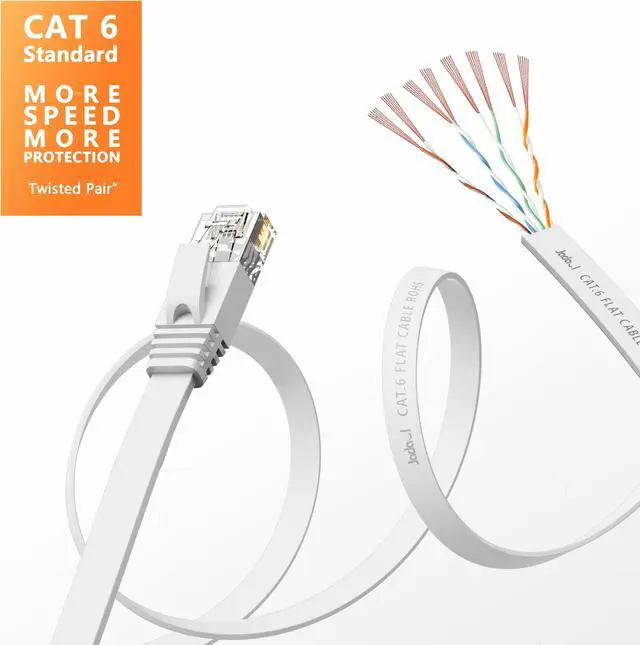 Alt view image 3 of 5 - Jadaol Cat 6 Ethernet Cable 150ft (45.72m), Outdoor & Indoor, 10Gbps Support Cat 8 Cat 7 Network, Long Flat Internet Lan Patch Cord, Cat6 High Speed Weatherproof Cable for Router, Modem, Switch, White