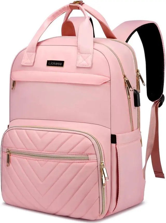 Main image of Lunch Backpack for Women, 15.6 inch Laptop Backpack with USB Port, Water Resistant Insulated Cooler Lunch Bag , Travel Work Laptop Bags with Lunch Box for College Work Pincic Camping Beaches, Pink