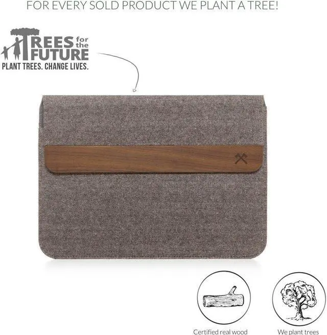 Alt view image 4 of 5 - Woodcessories - Wooden MacBook Bag Compatible with MacBook 15" of Real Walnut Wood, EcoPouch (Grey-Brown)