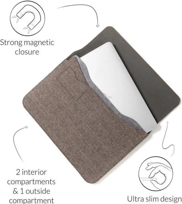 Alt view image 3 of 5 - Woodcessories - Wooden MacBook Bag Compatible with MacBook 15" of Real Walnut Wood, EcoPouch (Grey-Brown)