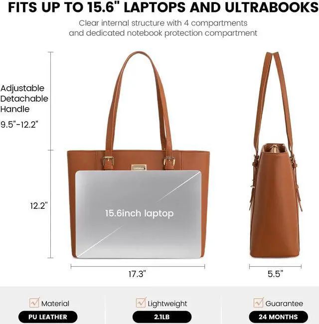 Alt view image 3 of 5 - Laptop Bag for Women Large Office Handbags Briefcase Fits Up to 15.6 inch (Updated Version)-Brown