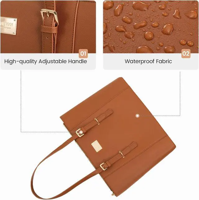 Alt view image 2 of 5 - Laptop Bag for Women Large Office Handbags Briefcase Fits Up to 15.6 inch (Updated Version)-Brown
