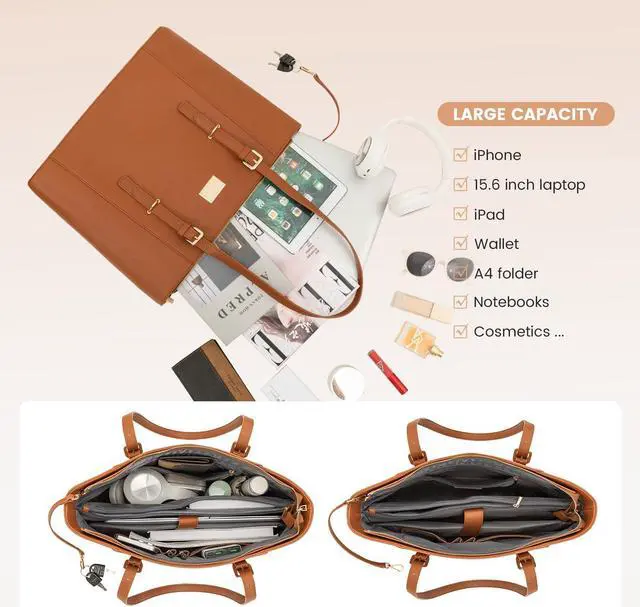 Alt view image 4 of 5 - Laptop Bag for Women Large Office Handbags Briefcase Fits Up to 15.6 inch (Updated Version)-Brown