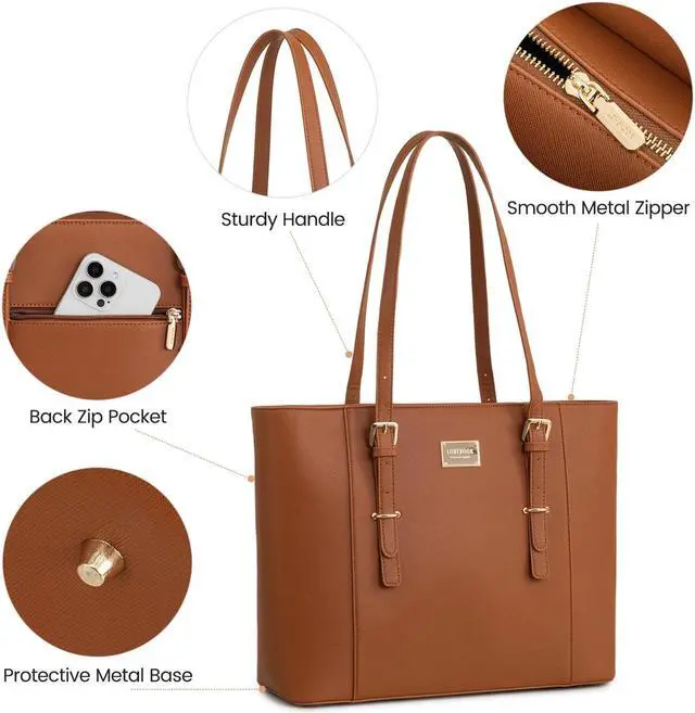 Alt view image 5 of 5 - Laptop Bag for Women Large Office Handbags Briefcase Fits Up to 15.6 inch (Updated Version)-Brown