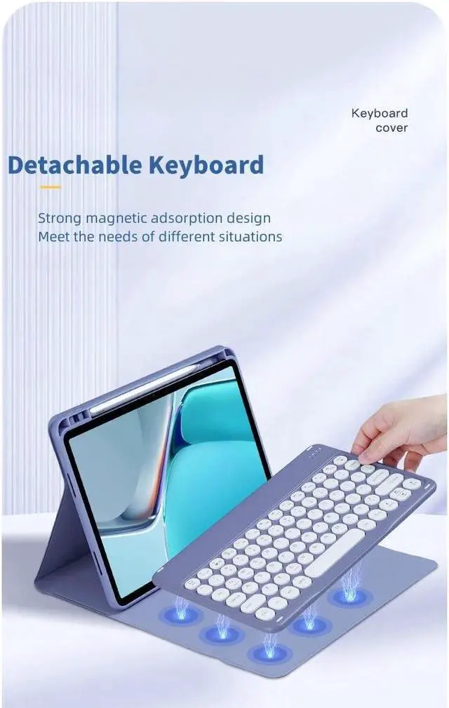Alt view image 3 of 5 - Keyboard Case for iPad 9th/8th/7th Generation/Air 3/Pro10.5,with Pencil Holder, Cute Candy Color Round Key Detachable Keyboard for iPad9/iPad8/iPad7, Purple