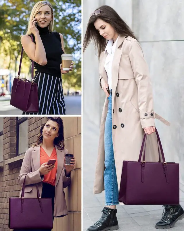 Alt view image 5 of 5 - LOVEVOOK 15.6 Inch Laptop Bag for women, Large Waterproof PU Leather Work Briefcase with USB Charging Port Casual Computer Shoulder Messenger Fashion Business Office Tote Handbag Purse, Purple