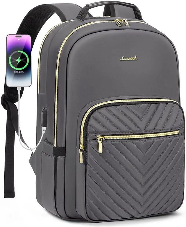 Main image of LOVEVOOK Laptop Backpack for Women 18.4 inch,Cute Womens Travel Backpack Purse,Professional Laptop Computer Bag,Waterproof Work Business College Teacher Bag Carry on Backpack with USB Port,Purple Gray