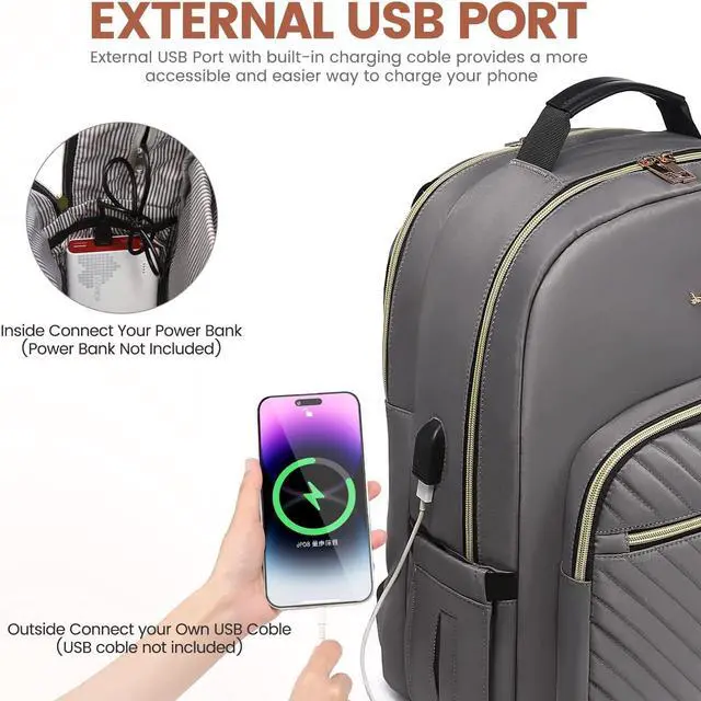 Alt view image 5 of 5 - LOVEVOOK Laptop Backpack for Women 18.4 inch,Cute Womens Travel Backpack Purse,Professional Laptop Computer Bag,Waterproof Work Business College Teacher Bag Carry on Backpack with USB Port,Purple Gray