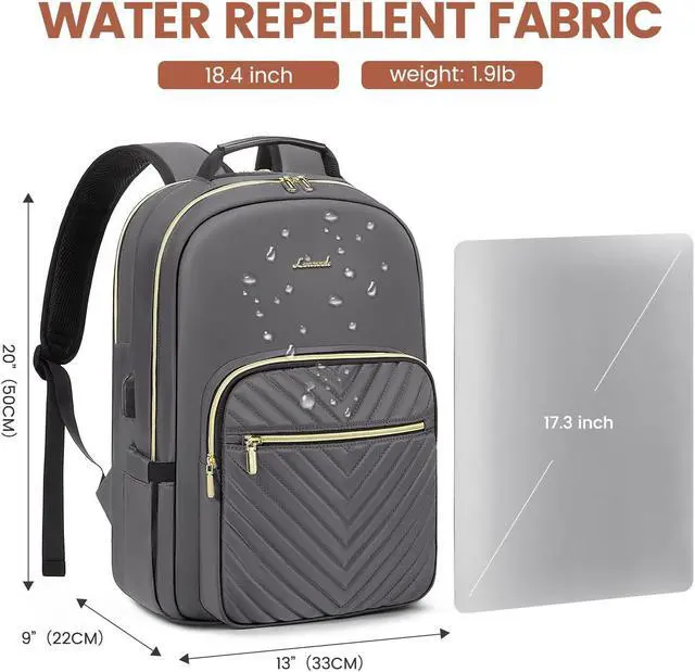 Alt view image 4 of 5 - LOVEVOOK Laptop Backpack for Women 18.4 inch,Cute Womens Travel Backpack Purse,Professional Laptop Computer Bag,Waterproof Work Business College Teacher Bag Carry on Backpack with USB Port,Purple Gray