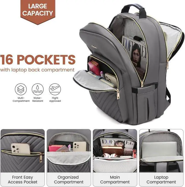 Alt view image 2 of 5 - LOVEVOOK Laptop Backpack for Women 18.4 inch,Cute Womens Travel Backpack Purse,Professional Laptop Computer Bag,Waterproof Work Business College Teacher Bag Carry on Backpack with USB Port,Purple Gray