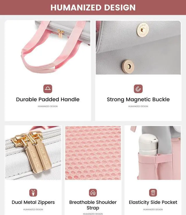 Alt view image 3 of 5 - LOVEVOOK Laptop Backpack for Women, 15.6 Inch Work Laptop Bag with USB Port, Fashion Teacher Nurse Backpack Purse, Waterproof Travel Computer Backpack with Organizer Bag, 2PCS, Grey-Pink