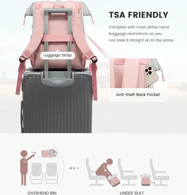 Alt view image 5 of 5 - LOVEVOOK Laptop Backpack for Women, 15.6 Inch Work Laptop Bag with USB Port, Fashion Teacher Nurse Backpack Purse, Waterproof Travel Computer Backpack with Organizer Bag, 2PCS, Grey-Pink