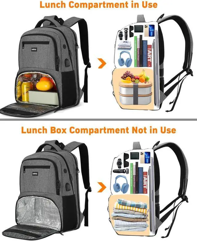 Alt view image 2 of 5 - kadilong 17.3 Inch Insulated Backpacks with Cooler&Laptop Compartment,Travel Backpack with Lunch Box Bookbag for Work,Sturdy College Computer Backpack for Men Women Mochilas Lonchera para Hombre