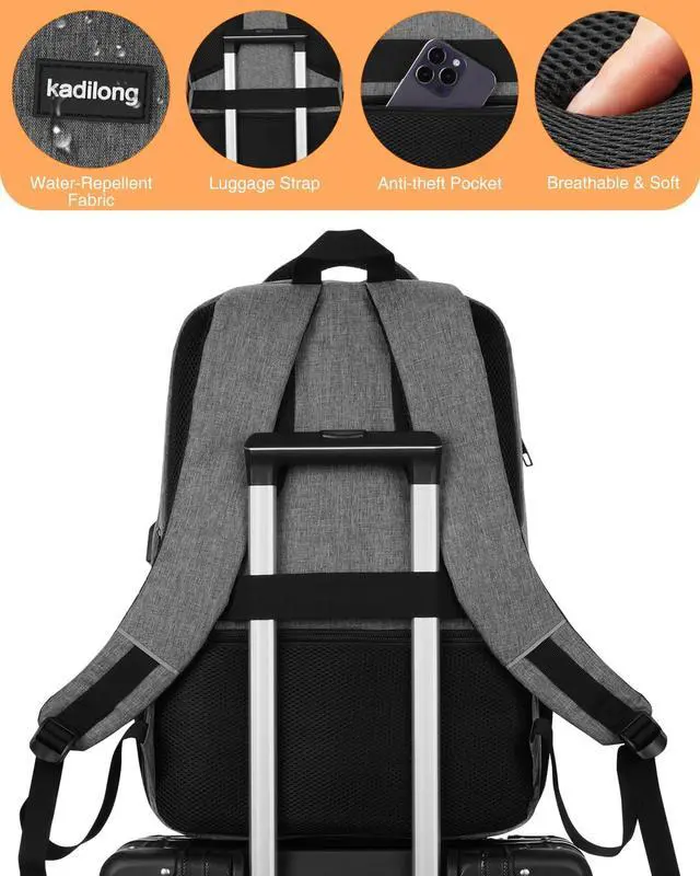 Alt view image 5 of 5 - kadilong 17.3 Inch Insulated Backpacks with Cooler&Laptop Compartment,Travel Backpack with Lunch Box Bookbag for Work,Sturdy College Computer Backpack for Men Women Mochilas Lonchera para Hombre