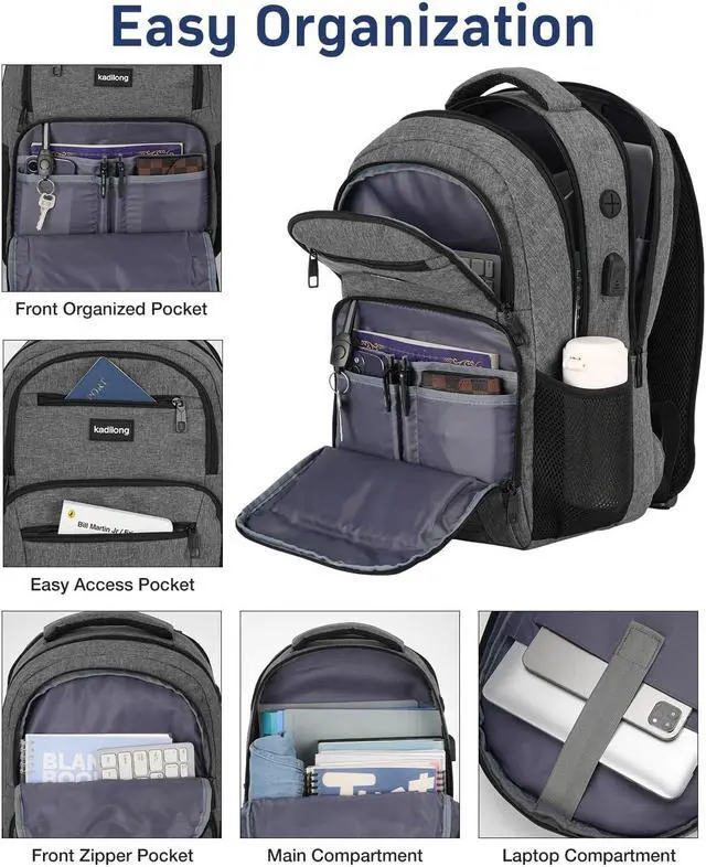 Alt view image 2 of 5 - kadilong Backpacks for Men 17.3 Inch,Bagpacks School Backpack for Boys Teenager,Computer Backpack with Laptop Compartment & USB Charger,Mochilas Hombres Morrales for Workout College Middle School