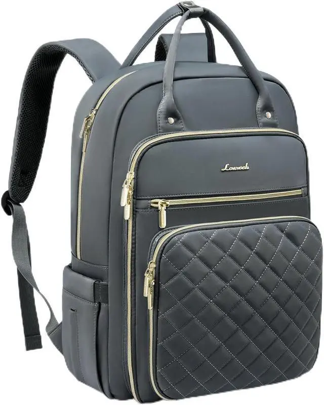 Main image of LOVEVOOK Laptop Backpack for Women, 15.6 Inch Computer Backpack for Teacher Nurse with Water Resistant, Lightweight Travel Work Backpack with USB Charging Port, Quilted Commuter Backpack, Dark Gray