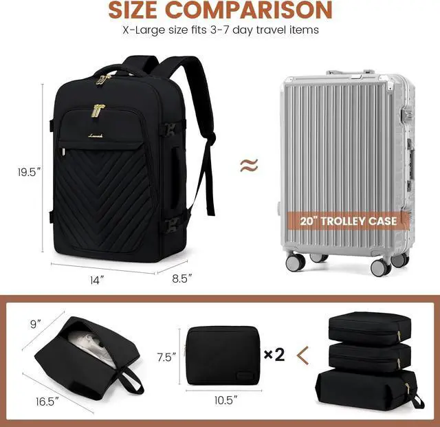 Alt view image 3 of 5 - LOVEVOOK Travel Backpack for Women, TSA Personal Item Travel Bag fits 18" Laptop, Carry On Backpack for Weekender Business Hiking, Black