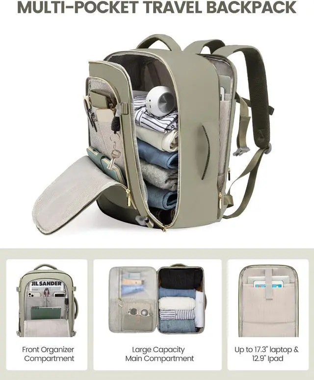 Alt view image 4 of 5 - LOVEVOOK Travel Backpack for Women, 40L Carry On Backpack Flight Approved, Large Personal Item Bag Fits 17 inch Laptop, TSA Approved Luggage with 3 Packing Cubes,Waterproof Weekender Gym Bag