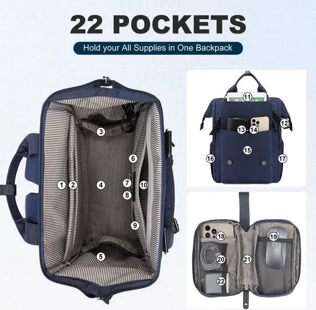 Alt view image 2 of 4 - LOVEVOOK Laptop Backpack for Women Work Travel Commuter Backpack Business Computer Bag Doctor Nurse Bags College Backpack Purse, 17 Inch, Blue-black