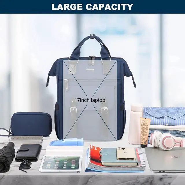 Alt view image 3 of 4 - LOVEVOOK Laptop Backpack for Women Work Travel Commuter Backpack Business Computer Bag Doctor Nurse Bags College Backpack Purse, 17 Inch, Blue-black