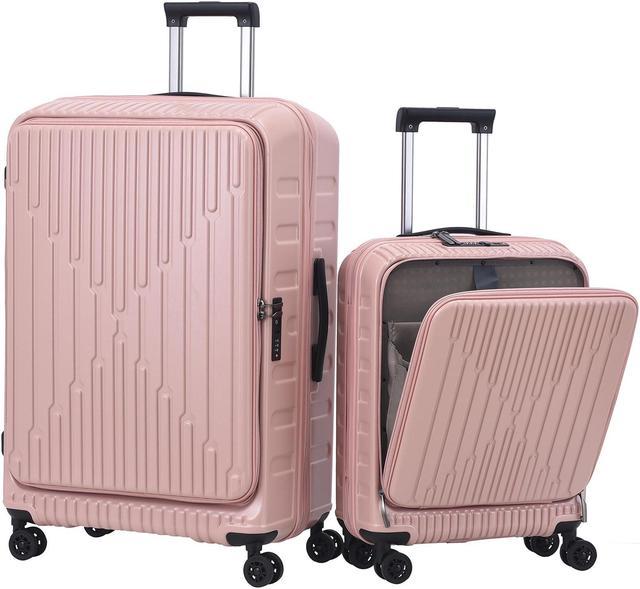 Kaleenie 2 Pieces 20 29 Luggage Sets 20 Inch Cabin Luggage with Front Pocket 29 Inch Side Opening Suitcase Ligthweight ABS PC Hardshell Pink Newegg