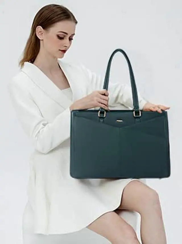 Alt view image 2 of 5 - LOVEVOOK Laptop Bag for Women 15.6 Inch Tote Bags Waterproof Leather Briefcase Computer Women Business Office Work Bag,Green