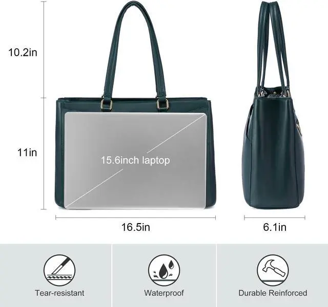 Alt view image 3 of 5 - LOVEVOOK Laptop Bag for Women 15.6 Inch Tote Bags Waterproof Leather Briefcase Computer Women Business Office Work Bag,Green