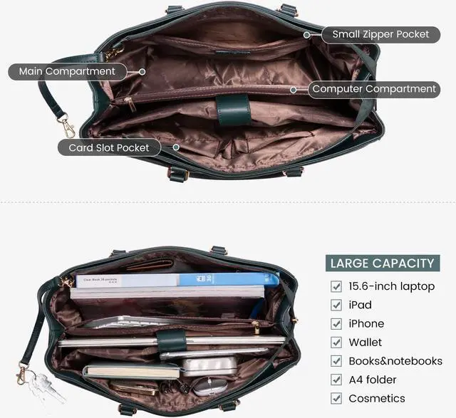 Alt view image 4 of 5 - LOVEVOOK Laptop Bag for Women 15.6 Inch Tote Bags Waterproof Leather Briefcase Computer Women Business Office Work Bag,Green