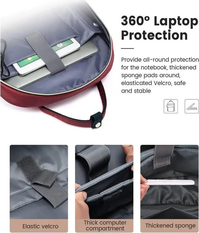Alt view image 4 of 5 - LOVEVOOK Laptop Backpack for Women, Work Travel Backpack Purse for Women Water Resistant, Nurse Bag Teacher Computer Backpack with USB Charging Port, Fits 17.3'' Laptop Wine