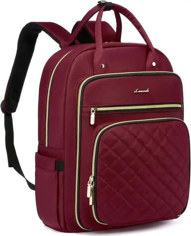 Main image of LOVEVOOK Laptop Backpack for Women, Work Travel Backpack Purse for Women Water Resistant, Nurse Bag Teacher Computer Backpack with USB Charging Port, Fits 17.3'' Laptop Wine