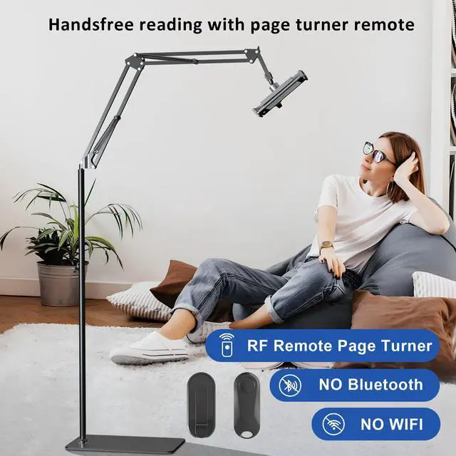 Alt view image 2 of 5 - Kefotic Floor Stand for Kindle Reading in Bed with Remote Page Turner, Hands Free Tablet Arm Holder for Kindle Accessory, Compatible with iPhone Paperwhite eReader Tablet 4.5-12.9 inch (kt-sd2)