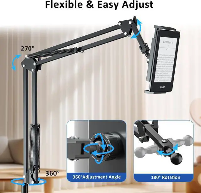 Alt view image 3 of 5 - Kefotic Floor Stand for Kindle Reading in Bed with Remote Page Turner, Hands Free Tablet Arm Holder for Kindle Accessory, Compatible with iPhone Paperwhite eReader Tablet 4.5-12.9 inch (kt-sd2)