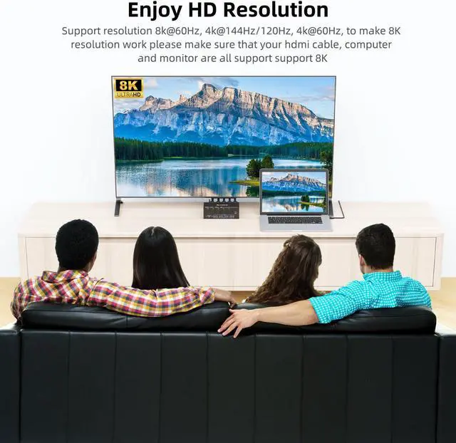 Alt view image 5 of 5 - KVM Switch 2 Monitors 4 Computers HDMI, KCEVE 8K@60Hz, 4K@144 Hz USB 3.0 KVM Switcher Box with EDID Emulator for 4 Computers Share Mouse Keyboard and Monitor, Stable Chip, Great Compatibility