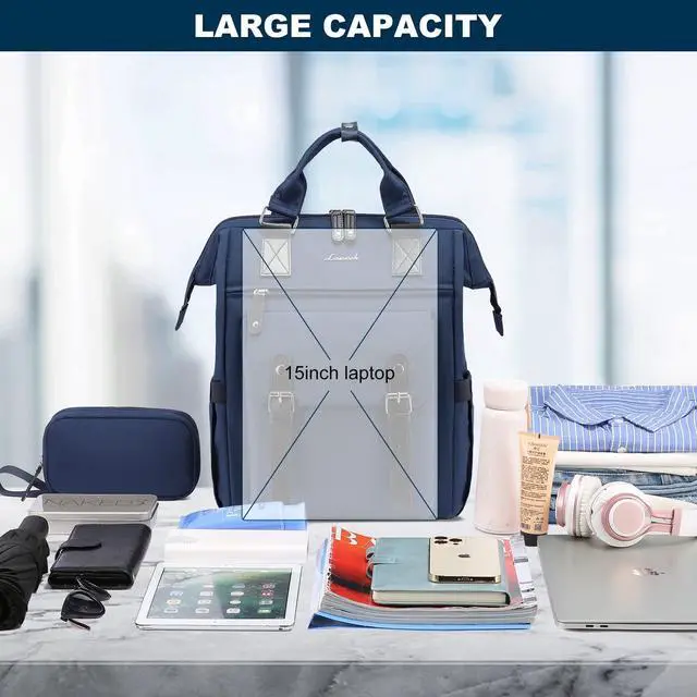 Alt view image 3 of 4 - LOVEVOOK Laptop Backpack for Women Work Travel Backpack College Backpack Purse Business Commuter Computer Bag Teacher Doctor Nurse Bags, 15.6 Inch, Blue-black