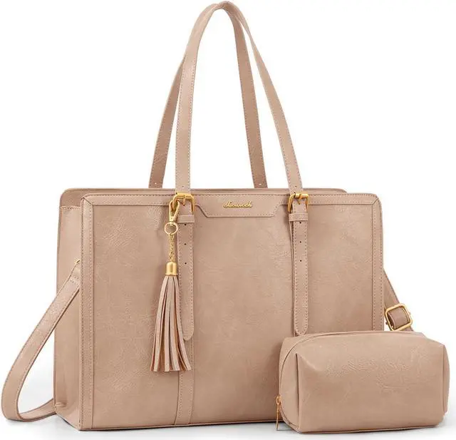 Main image of LOVEVOOK Laptop Bag for Women Vintage Leather Work Tote 15.6 inch Large Capacity Computer bag with Clutch Purse for Office, Travel, School, Casual